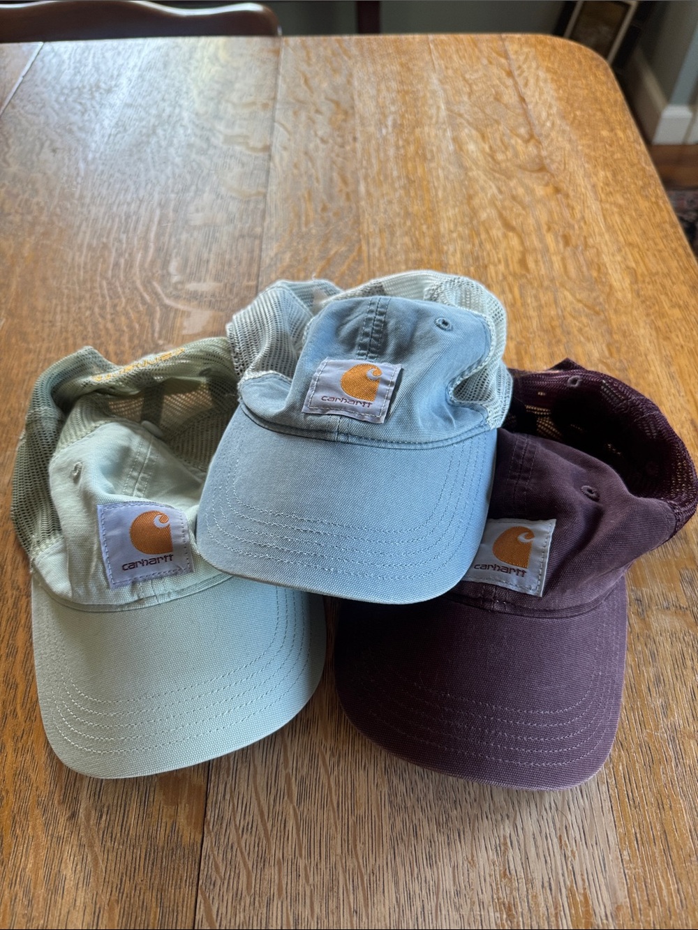 Carhartt Trio of Mesh-Back Caps in Sage, Dusty Blue & Plum